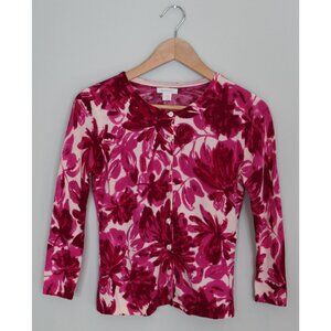 GARNET HILL 100% Merino Wool Floral Cardigan Sweater, Size XS